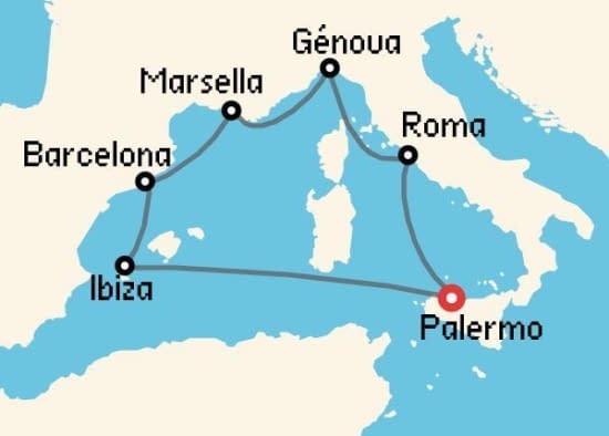 Itinerario del Crucero Mediterráneo desde Palermo - Sicilia MSC Cruceros
