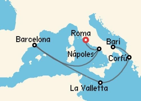 Itinerario del Crucero Mediterráneo desde Roma - Civitavecchia MSC Cruceros