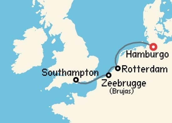 Itinerario del Crucero Báltico y Norte de Europa desde Hamburgo Cunard