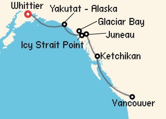 Itinerario del Crucero Alaska desde Whittier - Alaska Princess Cruises