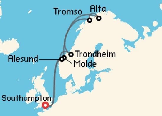 Itinerario del Crucero Fiordos Noruegos desde Southampton Princess Cruises