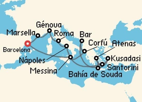 Itinerario del Crucero Islas Griegas desde Barcelona Princess Cruises