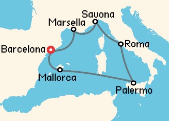 Itinerario del Crucero Mediterráneo desde Barcelona Costa Cruceros