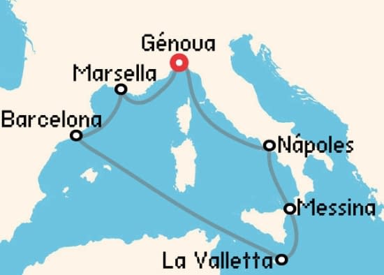 Itinerario del Crucero Mediterráneo desde Génova MSC Cruceros