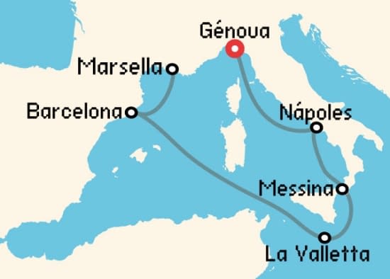 Itinerario del Crucero Mediterráneo desde Génova MSC Cruceros