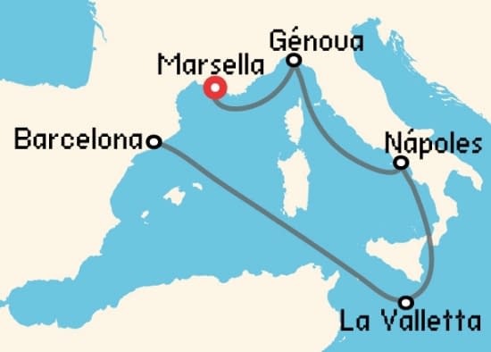 Itinerario del Crucero Mediterráneo desde Marsella MSC Cruceros