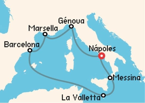 Itinerario del Crucero Mediterráneo desde Nápoles MSC Cruceros