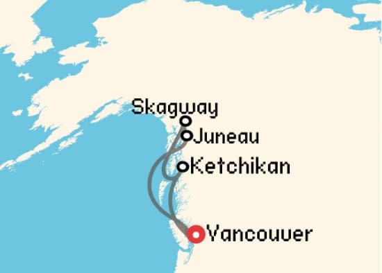 Itinerario del Crucero Alaska desde Vancouver Princess Cruises