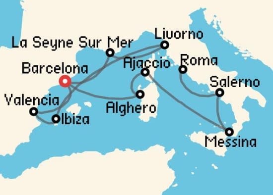 Itinerario del Crucero Mediterráneo desde Barcelona Cunard