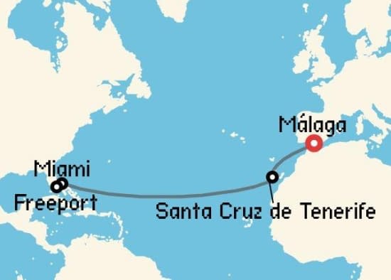 Itinerario del Crucero Transatlánticos desde Málaga Windstar Cruises