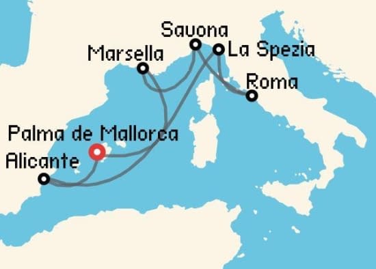 Itinerario del Crucero Mediterráneo desde Palma de Mallorca Costa Cruceros