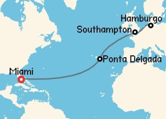 Itinerario del Crucero Transatlánticos desde Miami Cunard