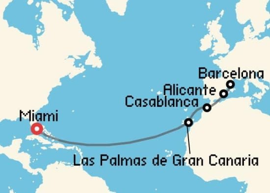 Itinerario del Crucero Transatlánticos desde Miami Virgin Voyages