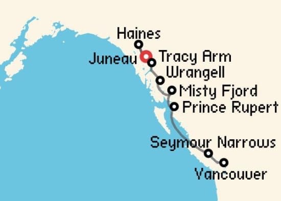 Itinerario del Crucero Alaska desde Juneau - Alaska Windstar Cruises