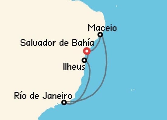 Itinerario del Crucero Sudamérica desde Salvador de Bahía MSC Cruceros