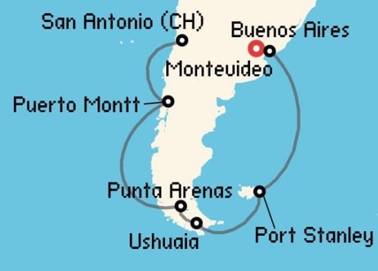 Itinerario del Crucero Sudamérica desde Buenos Aires Holland America