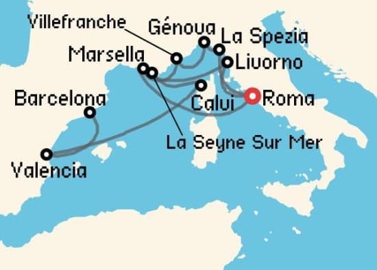 Itinerario del Crucero Mediterráneo desde Roma - Civitavecchia Cunard