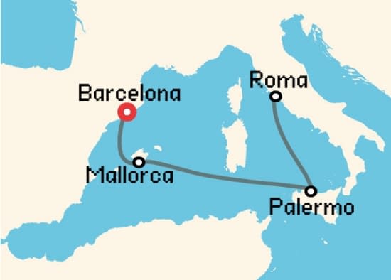 Itinerario del Crucero Mediterráneo desde Barcelona Costa Cruceros
